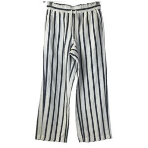 J Crew Factory Blue White Striped Wide Leg Linen Trousers Size 2